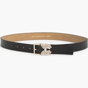 NWT Size Large Kate Spade Black Leather belt with embellished butterfly